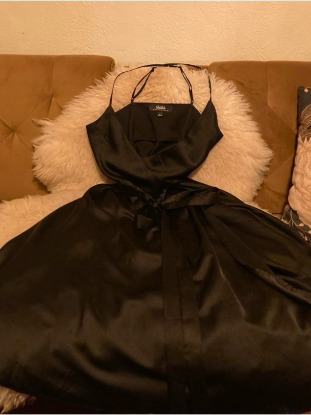 Lulu's Black Satin Midi Wrap Dress